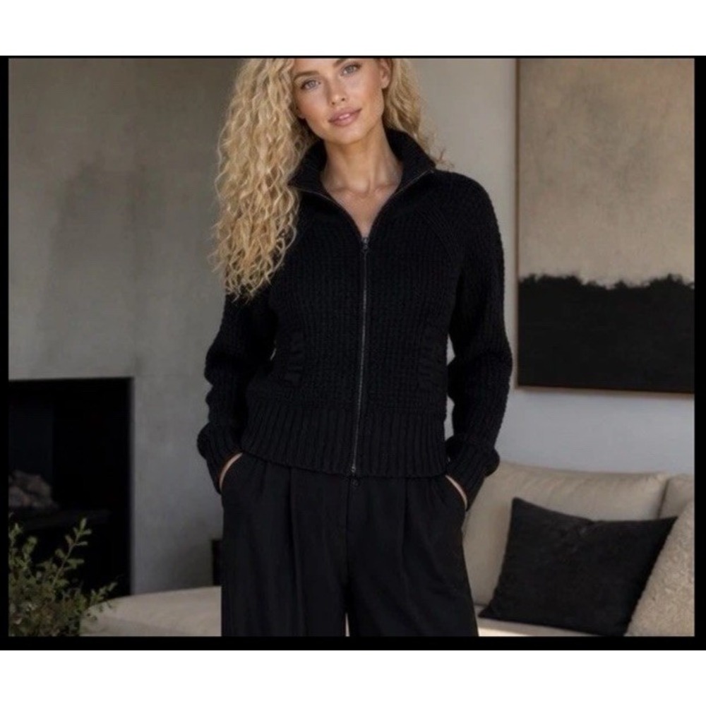 Vince Full Zip Black 100% Cashmere High Neck Sweater Cardigan Size S Fall Winter